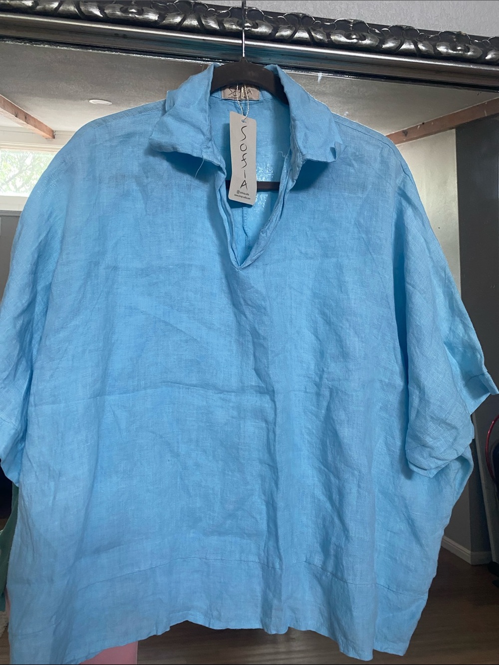 Sofia made in Italy Women's Sky Blue Linen Tunic Top
